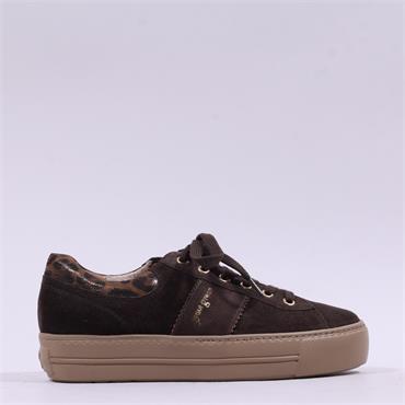 Paul Green Platform Laced Trainer - Mocha Leopard
